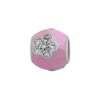 CZ flowers on pink epoxy silver bead