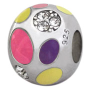 silver bead with ca stones charm jewelry