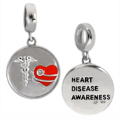 heart disease awareness silver bead