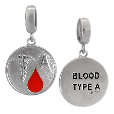 silver bead with blood A charm Italian jewelry