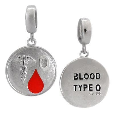 silver bead with blood O charm