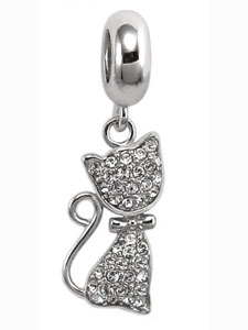 silver cat charm bead jewelry